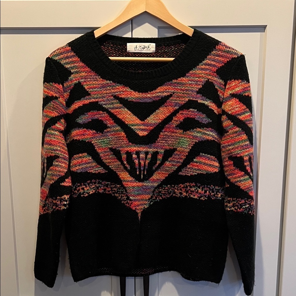 Mishangjiaen Vintage Knit Sweater with Geometric Pattern Size M
